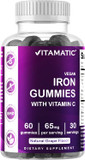 Vitamatic Iron 65 Mg Gummies Supplement For Women & Men - 60 Vegan Gummies - Great Tasting Iron Gummy Vitamins With Vitamin C (1)
