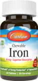 Carlson - Chewable Iron, 30 Mg, Superior Absorption, Blood Health, Energy Production & Optimal Wellness, Natural Strawberry Flavor, 60 Tablets