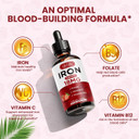Liquid Iron Supplement For Women & Men Iron Drops Iron Supplements For Anemia With Folate, Vitamin C, B12 For Red Blood Cell Support-Strawberry, 2 Fl Oz