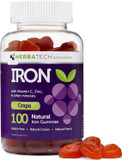 Iron Gummies For Adults And Kids, Chewable Multivitamin Supplement With Iron, Vitamin C, A, B, Zinc, Folic Acid, And Biotin (Grape Flavored) Vegan Safe, Made In The Usa From Herbatech