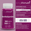 Benfotiamine 300Mg  180 Vegetarian Capsules, 6-Month Supply, Fat-Soluble B1 Thiamine Supplement For Energy And Wellness, Lab Tested, Made In Usa