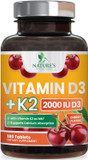Vitamin D3 K2, Chewable Cherry D3 2000 Iu Plus K2 (Mk-7) 75 Mcg - 2 In 1 Vitamins D & K Complex - Vitamin K2 Mk7 + D3 Supplement Supports Immune & Heart Health, Calcium Absorption, Bones - 180 Tablets