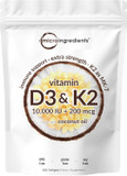 Micro Ingredients Vitamin D3 10,000Iu + K2 200Mcg Coconut Oil Softgels & Instant Colostrum Powder Bundle 2 Pack | Essential Sunshine Vitamins | Grass-Fed Bovine MotherâS First Milk