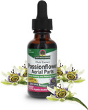 A 1 oz amber glass bottle of Nature's Answer Passion Flower Extract, featuring a dropper cap and a label highlighting its alcohol-free and 2,000 mg passionflower content.