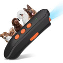 A handheld ultrasonic dog barking control device with a 49-foot range, designed to deter excessive barking.