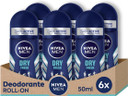 NIVEA MEN Dry Fresh Roll-on Deodorant 6 x 50 ml, Men's Air Freshener with Dual Active formula, Anti-breathable deodorant for 72 h intense freshness on the skin