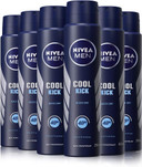 NIVEA MEN Cool Kick Anti-Perspirant Spray Pack of 6 (6 x 250ml), Fresh 48H Protection, Cool-Care Aerosol for Men