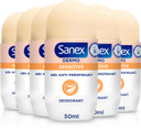 Sanex Dermo Invisible Roll-On Antiperspirant 6x50ml - antiperspirant deodorant - up to 48-hour sweat and odour protection - anti-stain protection - restores skins natural pH - dermatologically tested