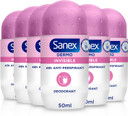 Sanex Men Active Control Antiperspirant Roll-On Deodorant 6x50ml, 48 hour sweat protection, anti-odour, long-lasting dryness, freshness, gentle on skin, antibacterial, 0% alcohol