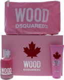 DSquared Wood by Dsquared2 for Women - 3 Pc Gift Set 3.4oz EDT Spray, 3.4oz Body Lotion, Pink Wood Pouch, 100 Milliliters, I0095085