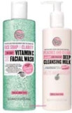 (2 PACK) Soap & Glory Face Soap & Clarity 3-in-1 Daily Detox Vitamin C Facial Wash x 350ml & Soap & Glory Peaches & Clean 4-in-1 Wash-Off Deep Cleansing Milk x 350ml