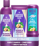 Aussie Blonde Hydration Vegan Purple Shampoo, Conditioner And 3 Minute Miracle Hair Mask Set, Silver Toner, Neutralises Yellow & Brassy Tones for Hydrated Hair
