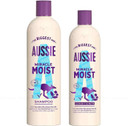 Aussie Miracle Moist XL Shampoo and Hair Conditioner Set for dry, really thirsty hair with Macadamia nut oil, a 750 ml Aussie Moist Shampoo and a 500 ml Moist Hair Conditioner
