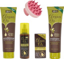 Argan Oil Shampoo And Conditioner (300ml) with Argan Oil Heat Protection (150ml) and Hair Treatment (50ml) Bundled with Glameno Scalp Massager