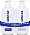 Routine Wellness Shampoo and Conditioner Set and Hair Serum for Thinning Hair - DHT Blocker Women & Men - Color Safe Shampoo for Hair Loss & Healthier Hair - Coconut & Vanilla Set + Serum