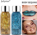 Julystar Beauty Colorful Stage Makeup Flash eye shadow Liquid Face Body Sequins Gel Liquid eye shadow Makeup (01#)