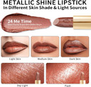 OULAC Glow Metallic Shine Lipstick, Nude High Impact Lipcolor, Lightweight Soft and Ultra Hydrating, Long Lasting, Vegan & Cruelty-Free, Full Coverage Lip Color 4.3 g/0.15 GM03 Deep Down