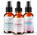 Natural Firm & Glow Skincare Set of 3 Serums  Skin Care Kit with 20% Vitamin C Serum, Peptide Complex Serum, Niacinamide Vitamin B3 Serum to Brighten Complexion and Smooth Wrinkles by Eva Naturals