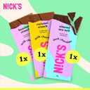 NICKS Keto chocolate block mix pack without added sugar, low carb, gluten free, palm oil free chocolates (3x75g)