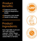 Tiger Milk Mushroom Capsules | 30 Day Supply | HPMC Vegan Friendly Capsules | Enhanced Immunity | Lung & Respiratory Health | Made in The UK