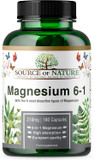 Source of Nature® | 6-in-1 Magnesium Complex | High-Dose  210 mg Elemental per Capsule | 180 Vegan Capsules | Bioactive Magnesium Forms: Aspartate, Malate, Taurate, Bisglycinate, Citrate & Oxide