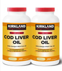 Kirkland Signature Cod Liver Oil + Omega 3-1150mg x 200 Capsules (2 Packs), Yellow Orange