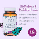 Baba West Childrens Multivitamin & Multibiotic Powder (1-12 Years) - Kids Multivitamin with Friendly Bacteria - Supports Immunity & Gut Health - 1 Month Supply (30 Days)