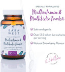 Baba West Childrens Multivitamin & Multibiotic Powder (1-12 Years) - Kids Multivitamin with Friendly Bacteria - Supports Immunity & Gut Health - 1 Month Supply (30 Days)