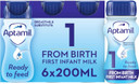 Aptamil 1 First Infant Baby Milk Ready to Use Liquid Formula, from Birth, 6x200 ml