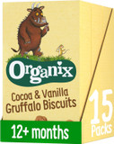 Organix Cocoa & Vanilla Gruffalo Biscuits, Organic Toddler Snacks, 12+ Months, Multipack, 5 x 20 g Bags Per Box (3 Boxes Total)