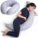 Niimo XXL Pregnancy Pillow & Nursing Pillow - 2-in-1 Design with a 100% Cotton Cover, Machine-Washable, White Dots (200 x 70 cm)