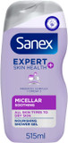 Sanex Expert Skin Health+ Micellar Soothing Shower Gel 515ml, for dry skin, body wash for men & women, nourishes skin, soothes skin tightness, 12 hour hydration, prebiotic & postbiotic complex