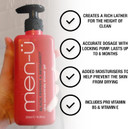 men-ü mens shower gel BLACK PEPPER & BERGAMOT 500ml tank LASTS UP TO 6 MONTHS. shower gel men w/ ultra-concentrate formula, longer lasting & high performance. Vegan & eco-friendly mens body wash 500ml