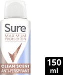 Sure Maximum Protection Clean Scent Anti-perspirant Deodorant Aerosol 96h protection anti-perspirant deodorant spray for 3x stronger* sweat protection 150 ml