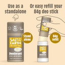 Salt of the Earth - Refillable Natural Deodorant Stick - Melon & Cucumber - Aluminium Free with Natural Origin Ingredients, Vegan & Long Lasting Protection, UK Made for Women, Men & Kids - 84g