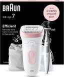 Braun Silk-épil 7 Epilator with Wide Head for Easy Hair Removal, Braun Epilator for Women, Wet & Dry, Lasting Smooth Skin, Bikini Trimmer Women, 7-210, White/Flamingo