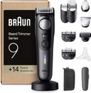 Braun Beard Trimmer Series 9, +14 Barbering Tools, Power Boost & Lifetime Sharp ProBlade, 180 Min, with Fade, 52 Lengths, PrecisionWheel & Lock, Waterproof, BT9565, Titanium