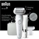 Braun Silk-épil 9, Epilator with Pivoting Head for Easy Hair Removal, Wet & Dry, Lasting Smooth Skin, with Lady Shaver Head & Trimmer Comb, 9-441, White/Silver with EU Plug