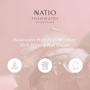 Natio Australia Rosewater Hydration Moisture Rich Hand and Nail Cream, 100 ml - Soothing, Softening Hand Cream - Hand Lotion for Dry Cracked Hands