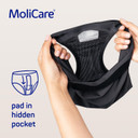 MoliCare Lady - Invisible Absorbent Washable Incontinence Pants with Disposable X-Change Pads for Extra Protection, Pads Discreetly Hidden in Inner Pocket, Size L, Washable at 60° C, Black MoliCare Lady - Invisible Absorbent Washable Incontinence Pants with Disposable X-Change Pads for Extra Protection, Pads Discreetly Hidden in Inner Pocket, Size L, Washable at 60° C, Black