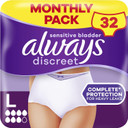 Always Discreet Incontinence Pants Women Large, UK Size 16-22, White, Absorbency 7, 32 Underwear , Disposable Maternity Knickers (8 x 4 Packs), Heavy Bladder Leak Protection , Maternity Postpartum Always Discreet Incontinence Pants Women Large, UK Size 16-22, White, Absorbency 7, 32 Underwear , Disposable Maternity Knickers (8 x 4 Packs), Heavy Bladder Leak Protection , Maternity Postpartum