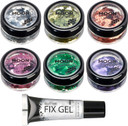 Classic Chunky Glitter by Moon Glitter - Set of 6 Colours + Fix Gel - Cosmetic Festival Makeup Glitter for Face, Body, Nails, Hair, Lips - 3g