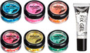 Iridescent Chunky Glitter by Moon Glitter - Set of 6 Colours + Fix Gel - Cosmetic Festival Makeup Glitter for Face, Body, Nails, Hair, Lips - 3g Iridescent Chunky Glitter by Moon Glitter - Set of 6 Colours + Fix Gel - Cosmetic Festival Makeup Glitter for Face, Body, Nails, Hair, Lips - 3g