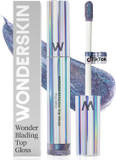Wonderskin Lip Gloss - Wonderskin Blading Top Gloss, Hydrating and High Shine Finish Lip Makeup (Blue Glitter)