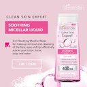 Bielenda Clean Skin Expert - 3-In-1 Soothing Micellar Water For Make-Up Removal And Cleansing Of The Face, Eyes And Lips - Clean Skin Expert 3 In 1 Soothing Micellar Water - 400 ml