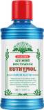 Euthymol Mouthwash ICY Mint 500ml, Contains Flouride, Alcohol-Free, Distinctive Strong Taste Flavour, Reduce Plaque Gingival Clean Healty Teeth Gums, Freshens Breath Refreshing Daily Oral Dental Care