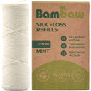 Bambaw Silk Floss Refill | Eco Friendly Non Plastic Dental Floss | Biodegradable Dental Floss Tape - Mint Flavour - 2x50M Refill