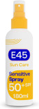 E45 Sun Body Cream Spray for Sensitive Skin. Hydrating Sun Spray with very high UVA and UVB protection and SPF 50+. Instantly Moisturising for Dry Skin, Sensitive Skin and Eczema Prone Skin - 180 ml