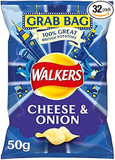 Walkers Cheese & Onion Flavoured Grab Bag Potato Crisps - 32 x 50g