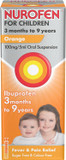 Nurofen For Children 3M-9Y, Kids Ibuprofen Orange 100 ml, Baby Teething Pain Relief, Cold Flu, Fast Acting, Up To 8 Hours, Fever Reducer, Child Medicine
